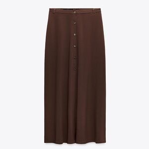 Zara chocolate brown midi flowy skirt with buttons made in Europe NWT